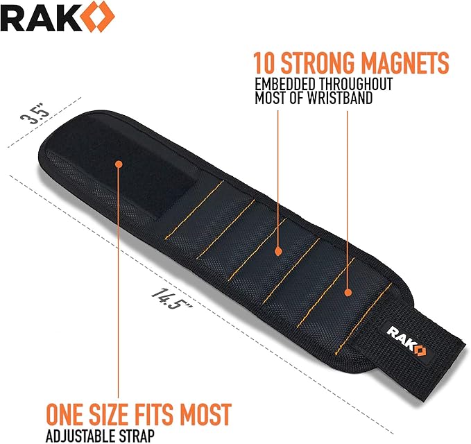 RAK Magnetic Wristband for Tools - Premium Tool Belt for Holding Screws Nails with Powerful Magnets, Birthday Gifts for Men, Cool Gadgets Stuff Gifts for Dad, Husband, Grandpa, Handyman, Him