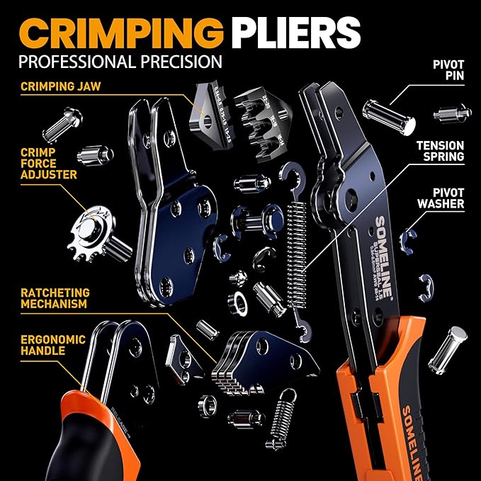 SOMELINE Waterproof Automotive Electrical Connectors Crimping Tool Kit, with 2/3 Pin Automotive Connectors, Pins and 22–14 AWG Ratchet Crimper – For Car, Truck, Motorcycle, Marine & DIY Wiring