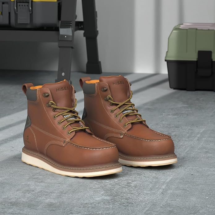 HISEA NINGO Work Boots for Men Steel/Soft Toe Boots,6” Water Resistant Slip Resistant Industrial & Construction Work Shoes, Composite Toe Working Boot