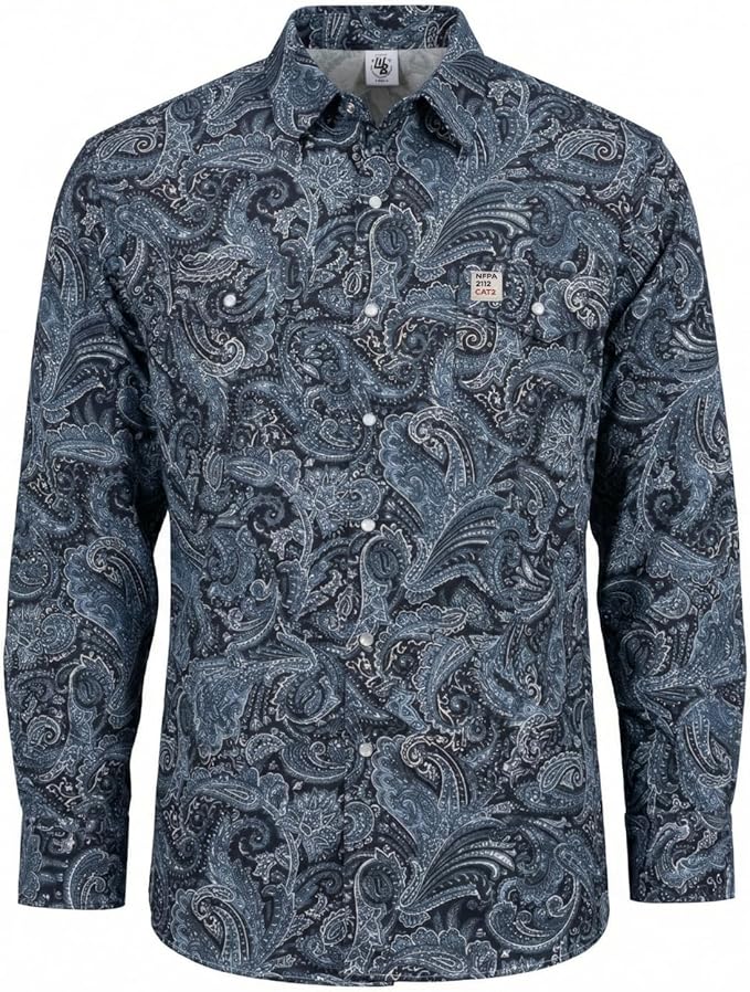 WoahBros FR Shirts for Men, 8oz Midweight Flame Resistant Welding Shirt, 100% Cotton, Pearl Snap Buttons - CAT2/NFPA2112