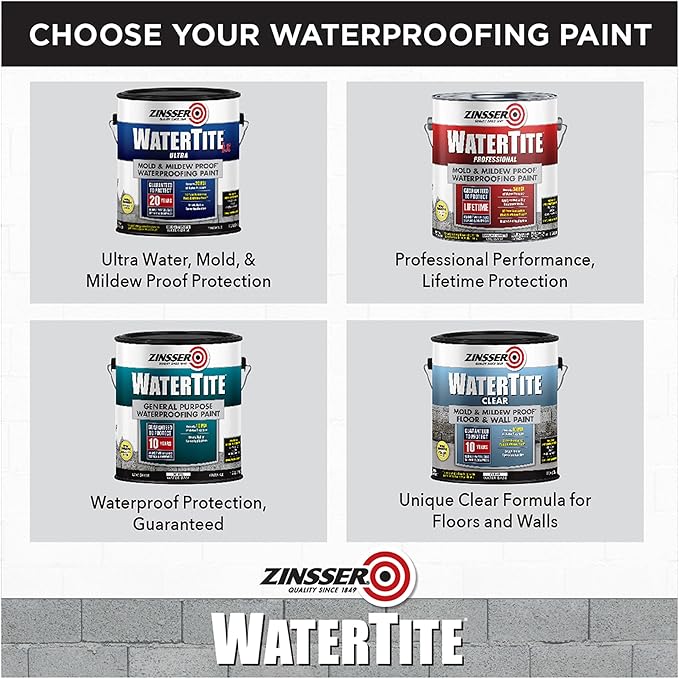 1 gal Zinsser 270267 White WaterTite-LX Mold & Mildew-Proof Waterproofing Paint
