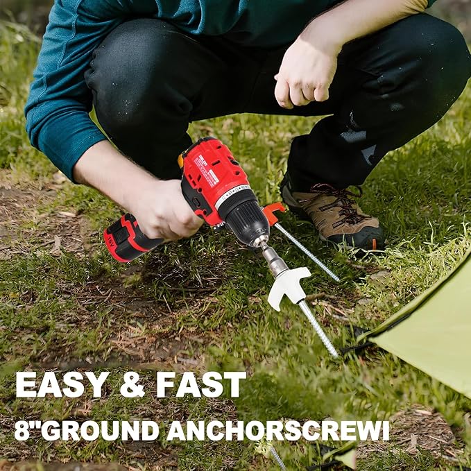 20 Pack Screw in Tent Stakes Heavy Duty,8 ’’ Ground Anchors Screw in,Metal Stakes with Hex Head Driver and Sturdy Storage Box. (20, Luminous White)