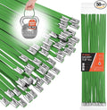 Green Metal Zip Ties Heavy Duty 11.8 inch for Outdoor Use, Stainless Steel Epoxy Coated Cable Chain Link Fence Zip Ties, Durable Metal Wire Ties Strap UV Resistant
