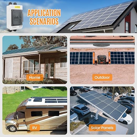 Solar Panels Disconnect Switch 100A 1000VDC PV Shut Off Switch Outdoor 1 in 1 Out Circuit Breaker Box IP66 Waterproof UV-Proof
