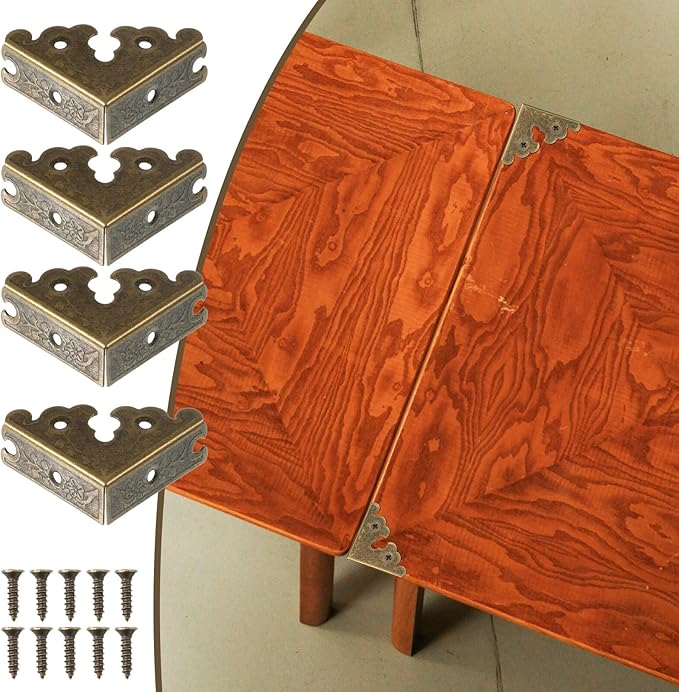 12 Pcs Decorative Corner Protectors Antique Bronze Edge Safety Guards Covers Decorative Metal Corner Guard with Screws for Storage Box Furniture Tables Cabinets Jewelry Box Picture Frame