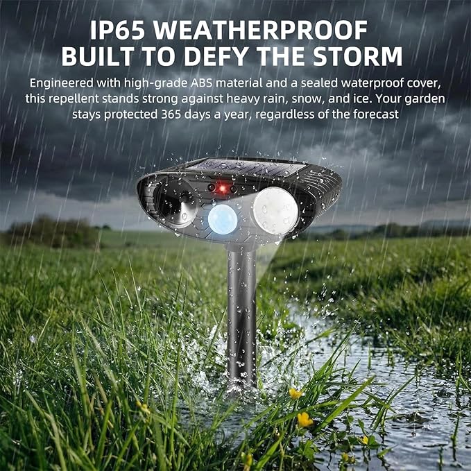 2Pack Solar Ultrasonic Animal Repellent Outdoor Cat,Deer Repellent Devices Squirrel Raccoon Rabbit Deterrent,Waterproof Motion Detection with Flash Light for Vegetable Garden,Backyard,Lawn