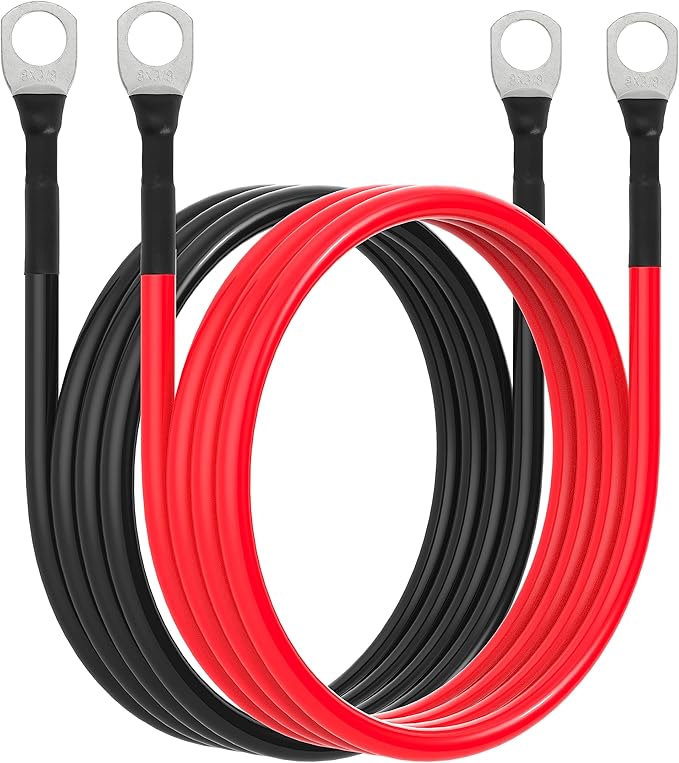 8 AWG Battery Cable 8AWG Gauge Battery Inverter Cables for Automotive Solar Marine Boat RV Car Motorcycle (8 AWG, 4FT, 3/8")