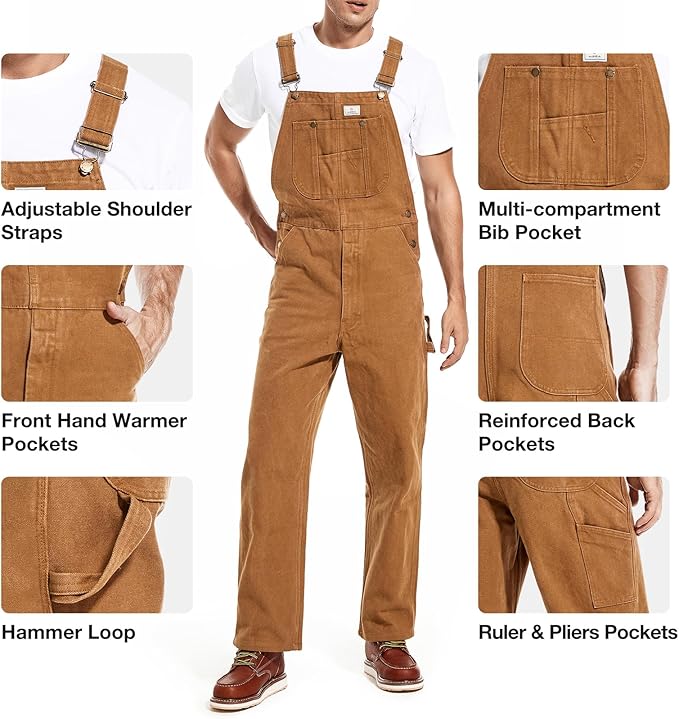 HISEA Men's Denim Bib Overalls, Men's Overalls Workwear with Adjustable Straps and Convenient Tool Pockets