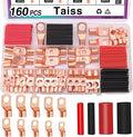 Taiss 160PCS Battery Cable Ends,Copper Wire Lugs,AWG 2/4/6/8/10/12 Gauge copper lugs assortment,Copper Ring Terminals Connectors with Heat Shrink