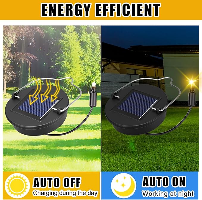 Kingdder 6 Pack Solar Light Replacement Top, 3 Inch Solar Lantern Replacement Lid with 600mah Rechargeable Battery, Waterproof Hanging Lamp Parts for Outdoor Patio Garden (Warm Yellow Light)
