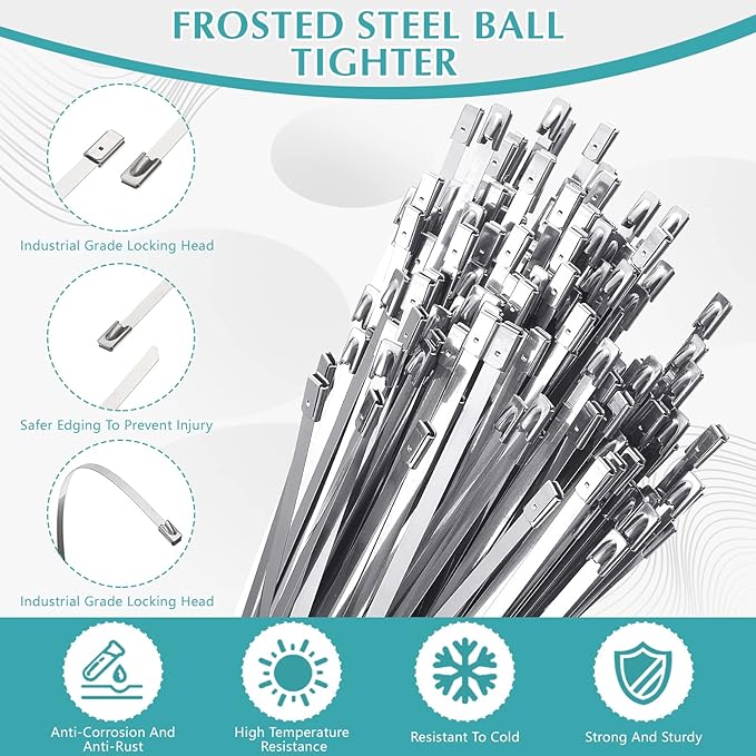 LEIFIDE 500 Pcs Metal Zip Ties 304 Stainless Steel Zip Ties Heavy Duty Self Locking 220 Pound Tensile Strength Cable Suitable for Exhaust Wrapping Fence Outdoor Workshop Canopy(9.8 Inch)