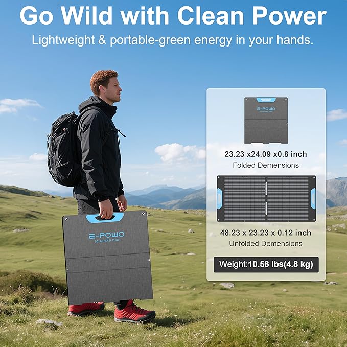 110W Portable Solar Panel for Power Station, 23.5% High Efficiency ETFE Foldable Solar Panels Charger, QC3.0 USB-A &Type-C Output, IP67 Waterproof for RV, Outdoor Camping, Off Grid Blackouts