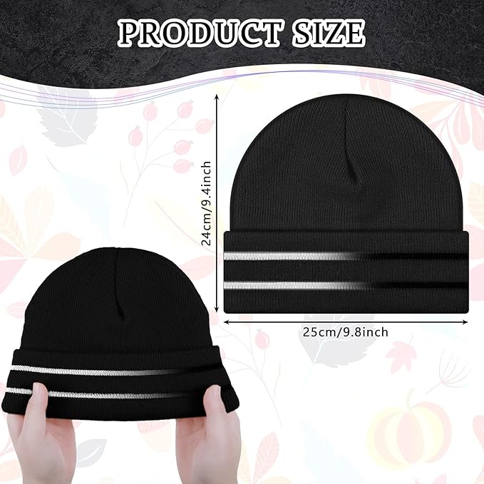 JenPen 3 Pcs Safety Beanie Reflective Hat Winter High Visibility Unisex Knit Beanie Hat Running Cap Headwear for Men Women