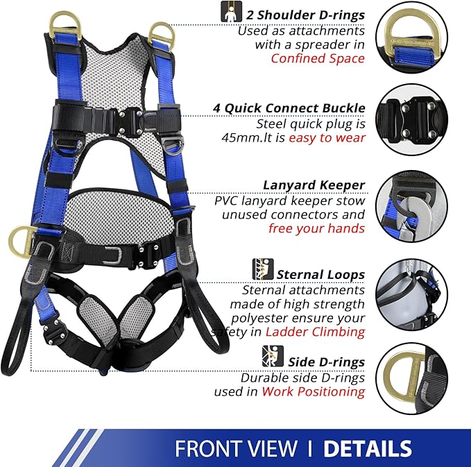 Safety Harness Fall Protection Upgrade 4 Quick Buckles Construction Full Body Harness 6 Adjustment D-ring