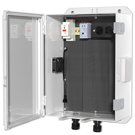 ABS Electrical Enclosure Box with Power Outlet & Thermostat, Ventilated Design for Heat Dissipation, Indoor & Outdoor Use (18.3" H* 12.7" L* 6.5" W)