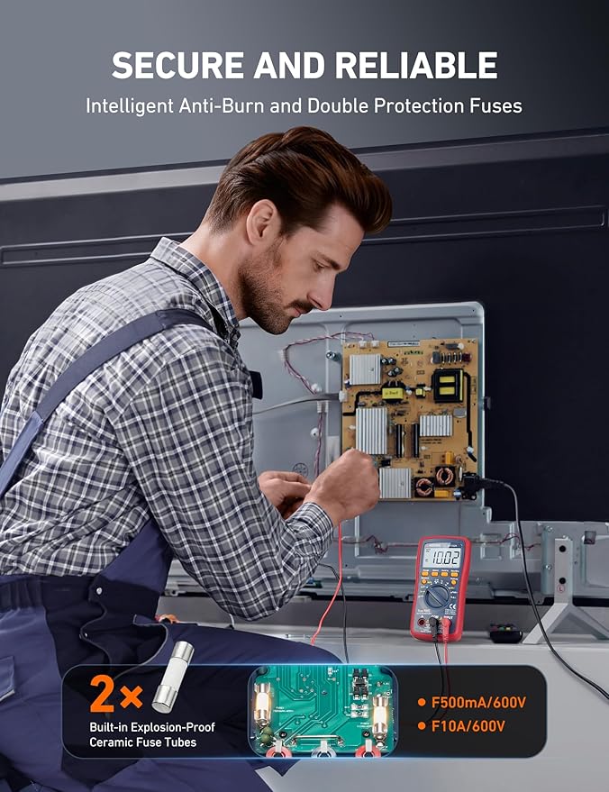 AstroAI Digital Multimeter, TRMS 4000 Counts Volt Meter (Manual and Auto Ranging); Measures Voltage Tester, Current, Resistance, Continuity, Frequency; Tests Diodes, Temperature (Red)