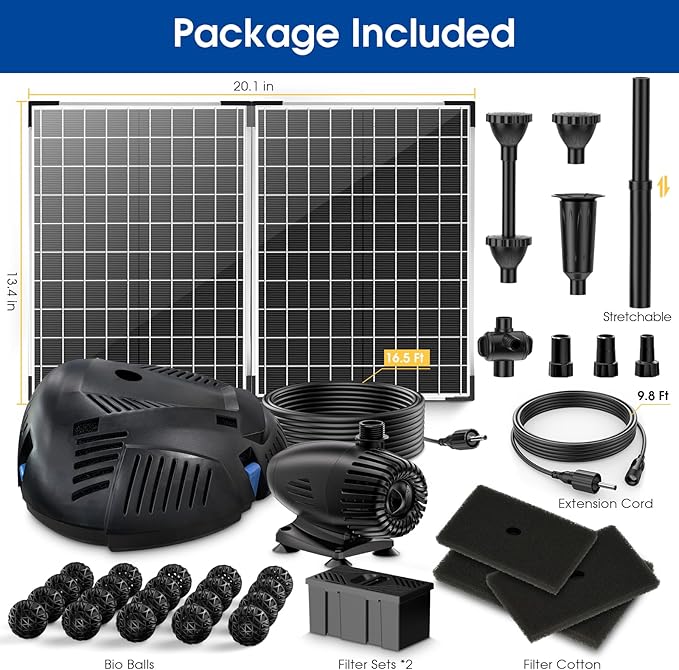 Antfraer 70W Solar Pond Filter with Water Pump, Solar Pond Filter with Water Shortage Protection, Pond Pump with 17FT +10FT Cord For Fish Pond Garden Waterfall Clean & Clear