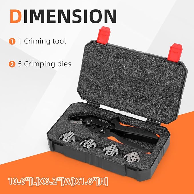 KF CPTEC 6PCS Multi-functional Wire Crimping Tool with Quick-Change Jaws for Spade, Insulated & Non-insulated Terminals, Ferrules, Solar Connectors, Coaxial Cables for Pro Electrical Repairs
