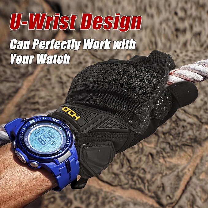 HANDLANDY Mens Work Gloves Touch screen, Utility Mechanic Gloves, Flexible Breathable Fit- Padded Knuckles & Palm