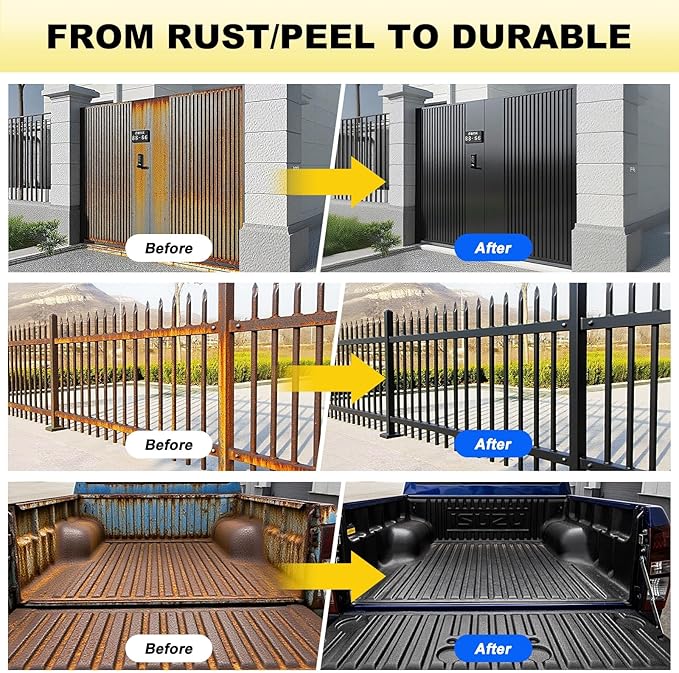 Metal Paint, 35 Fl oz Rust Preventive & Weatherproof Protective Coating, Black Paint for Metal Surfaces, Water-Based Matte Interior/Exterior Paint for Railings, Fences, Gates & Furniture