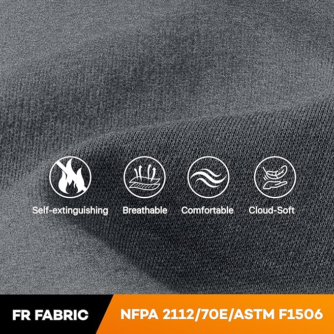WORKWEYA FR Shirts for Men 6.5 oz Flame Resistant Long Sleeve Henley Shirt NFPA 2112/CAT2