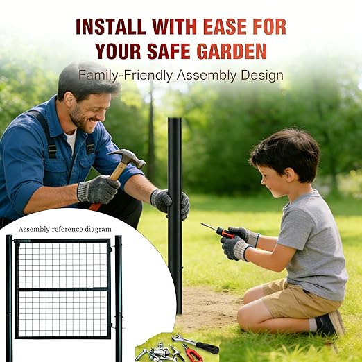 Wire Mesh Fence Gate, 59.06in (W) x 42.13in (H), Heavy-Duty Rustproof Outdoor Gate with Stable Insertion Posts, Ideal for Garden, Yard, Patio, Pet Containment - Easy Installation（Green）