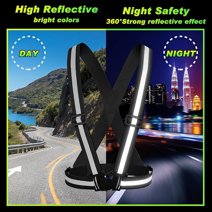 Hercicy 20 Pcs Reflective Vest High Visibility Safety Vests, Adjustable Running Gear Straps Lightweight Reflector for Construction (Black)