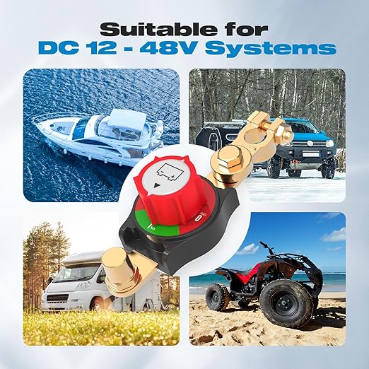 Top Post Battery Disconnect Switch Negative Brass Clamp 275A Heavy Duty 12V/24V/48V Battery Cut Off Master Kill Switch for Car, Marine, RV, Boat, Truck