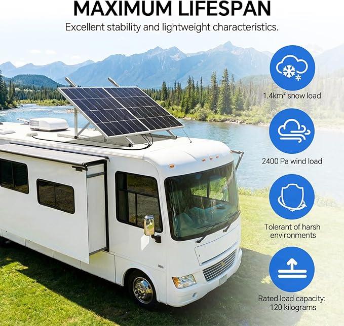 45" Solar Panel Mount Brackets Adjustable Solar Panel Tilt Mount Brackets for 100-400 Watts Solar Panel 2400Pa Windproof for Roof, RV, Ground, Boat and Off-Grid (Brackets with Cross Beams)