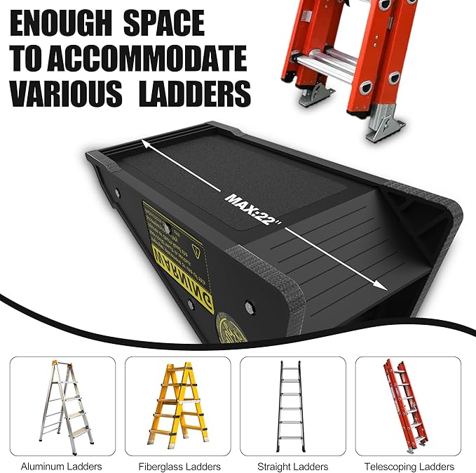 Stable Platform Ladder Leveler - Ladder Levelers for Extension Ladders with Storage for Uneven Surfaces (Classic Black)
