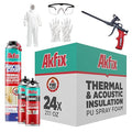 Akfix Thermcoat Fire Rated Spray Foam Insulation Kit 480 sq ft (24x27.1 oz.) - (R-Value 11.32/2 in) Closed Cell Expanding Wide Sealant Thermal Insulation for Walls and Attic - Gun & Cleaner Included