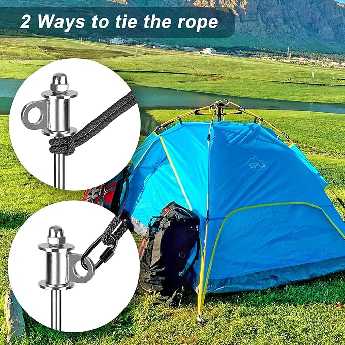 4 Pack Tent Stakes, 12 Inch Heavy Duty Ground Anchors, Full Welding, Easy to Screw in and Reusable, for Camping Tents, Trampolines, Sheds, Swing Sets, Securing Animals