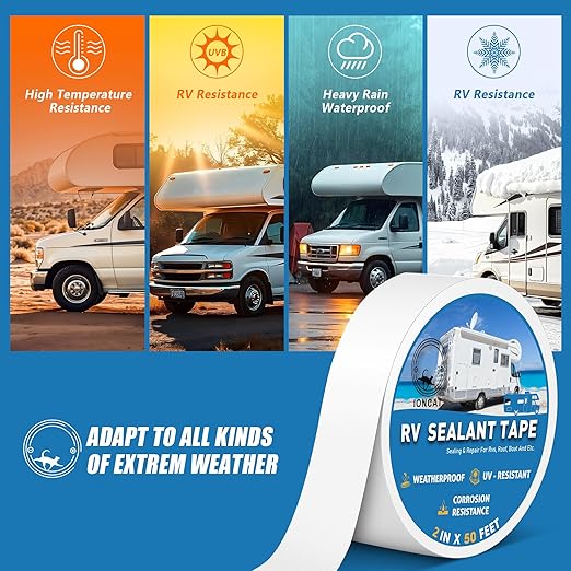 RV Roof Sealant Tape, 2 Inch X 50 Feet RV Repair Seal Tape for Camper Trailer Boat Seam Leaks Roofing, UV Resistant & Weatherproof, White