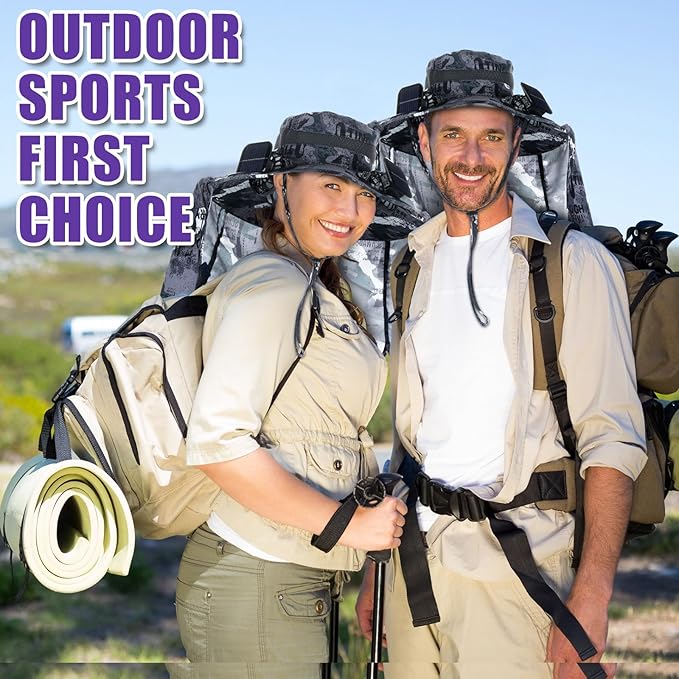 Chuarry Wide Brim Sun Hat with 2 Fan Outdoor Solar Powered USB Charging Fishing Hat with Neck Flap for Men Women