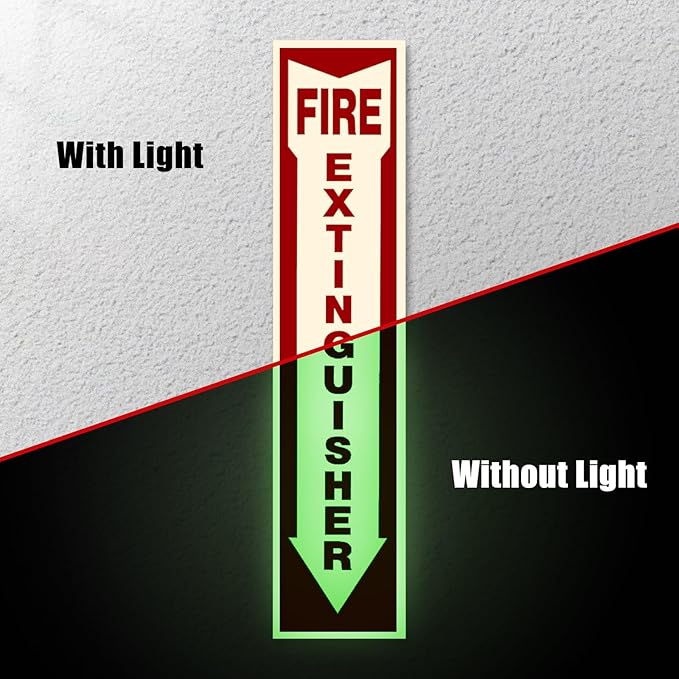 Fire Extinguisher Sign for Home,business or boat with Mount and Sticker glow in the dark 3 Pack 4" X 18" Durable Self Adhesive, Waterproof and UV Protected