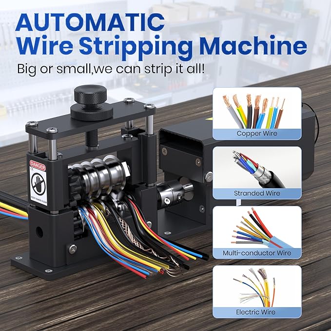 Electric Wire Stripper Machine with Enhanced Motor, High-Efficiency Cable Stripper with 6 Channels and 5 Carbide Blades for Fast Copper Wire Recycling, Compatible with 250 MCM–14 AWG