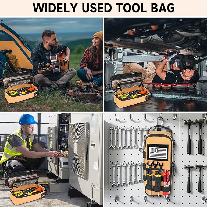 Heavy Duty Small Tool Bags for Men with Carabiner,Tactical Tool Pouch Bag,Portable Utility Tools Storage Organizer Case with Shoulder Strap for EDC,Motorcycle,Camping,Road Trip, Electricians
