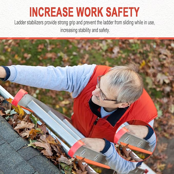 Ladder Stabilizer for Gutters and Roof, Anti-Slip Ladder Safety Covers with 1” Wide Offset “T” Profile, Ladder Gutter Protector with Strong Grip, Ladder Bumpers for Scratch Protection, 2 Pack