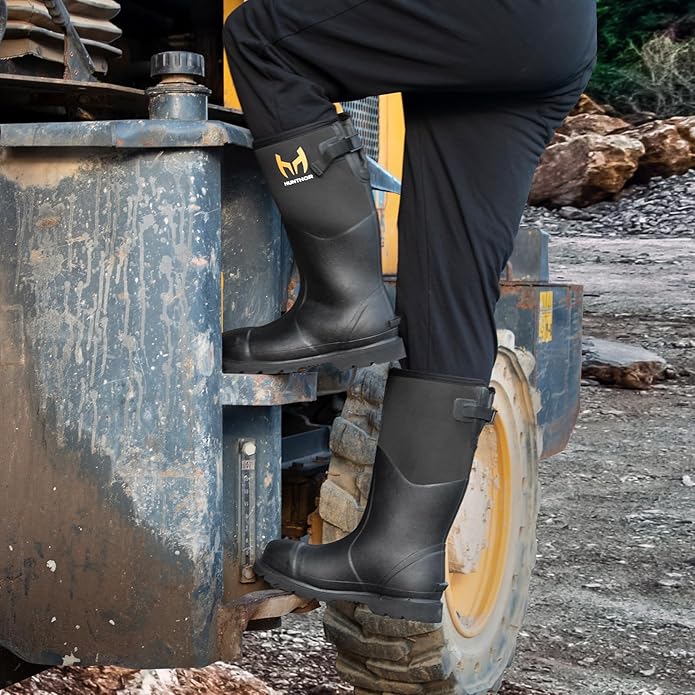Rubber Work Boots, Puncture-Proof with Steel Toe & Shank, Waterproof Insulated 6mm Neoprene Hunting Boots for Farming, Construction, Gardening, Fishing, Outdoor Work (Size 6-14)