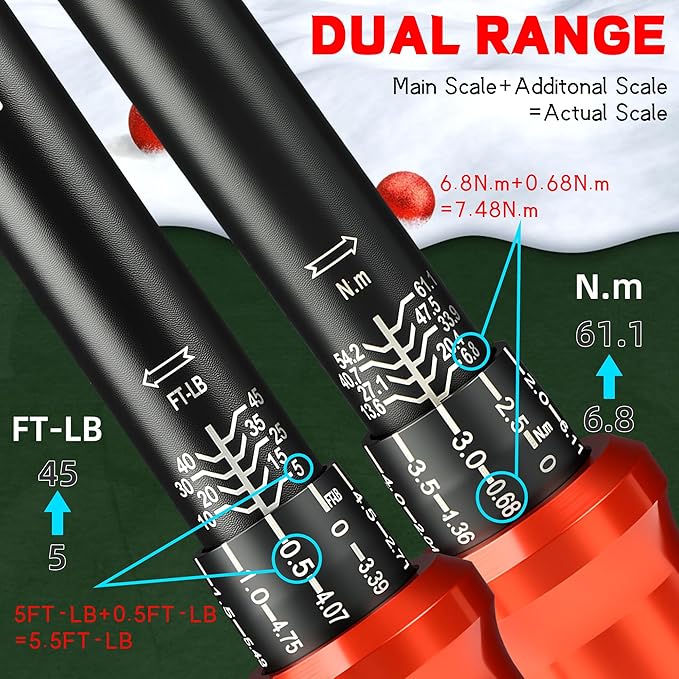 16PCS 3/8" Drive Torque Wrench with Magnetic Spark Plug Socket Set, ±3% Precision Dual Direction Torque Wrenches with 72-Tooth Dual Range Scales with Ft.Lbs and N.m(5-45ft.lb/6.8-61Nm)