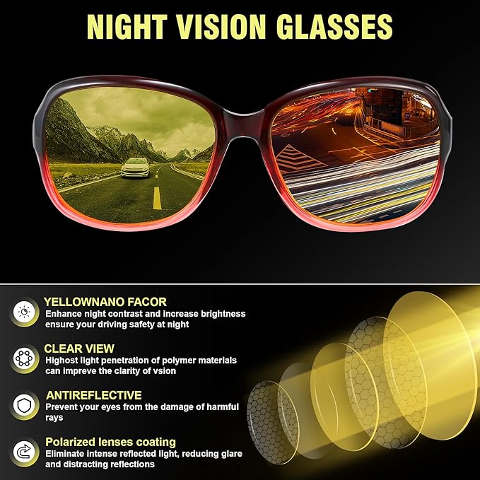 FEISEDY Classic Womens Night Glasses Driving Anti Glare Wrap Around Yellow Sunglasses B2548