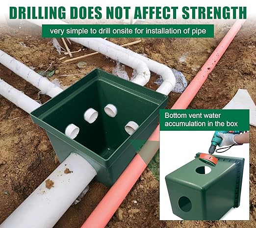 2 Sets 16x16x16in Underground Splice Box W/FRP Inspection Cover Deep Enclosure Box Bucket Polyethylene Distribution Pit Access Electrical Junction Box Drillable Tapered Wiring Box for Cable