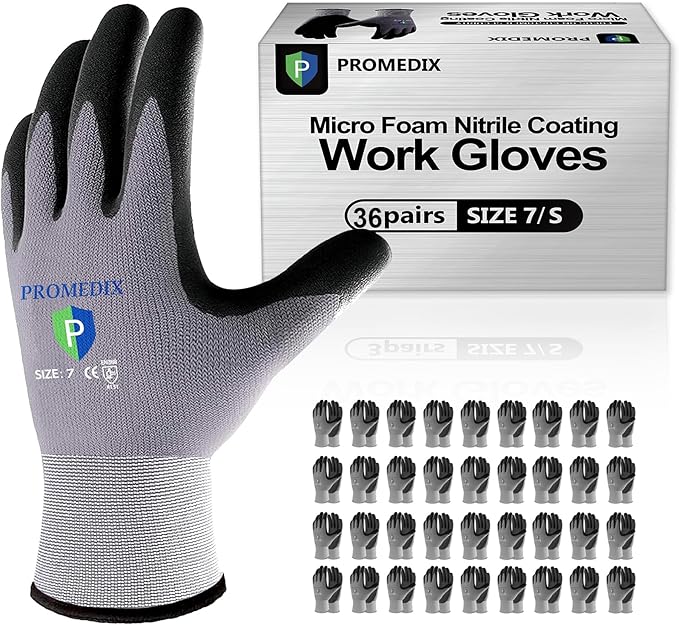 PROMEDIX P Nitrile Coated Work Gloves,MicroFoam Safety Work Gloves Men,Seamless Knit Nylon&spandex Gloves with Grip