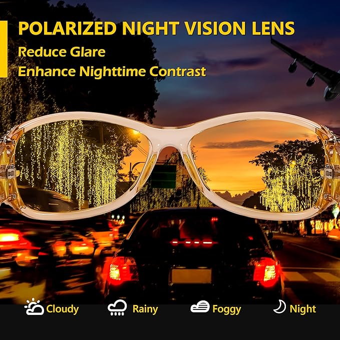 FEISEDY Classic Womens Night Glasses Driving Anti Glare Wrap Around Yellow Sunglasses B2548
