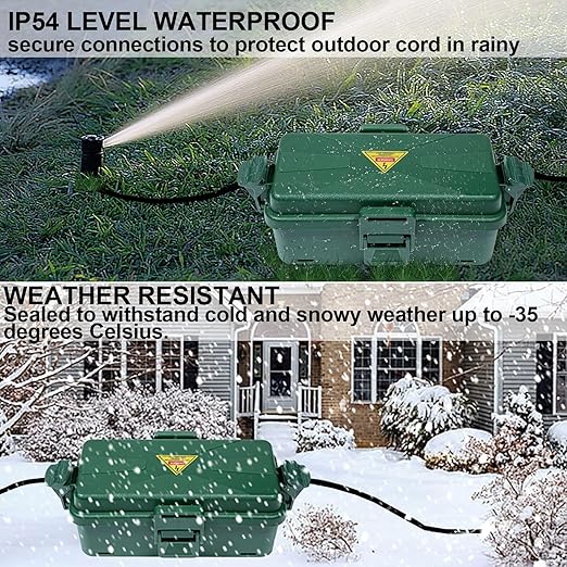 Outdoor Electrical Box Waterproof IP54 Extension Cord Cover(Inner 6.5 x 3.5 x 2.2inch) Wall-Hangable Box for Plug, Halloween, Christmas String Lights, Weatherproof Connection (1 PCS Green)