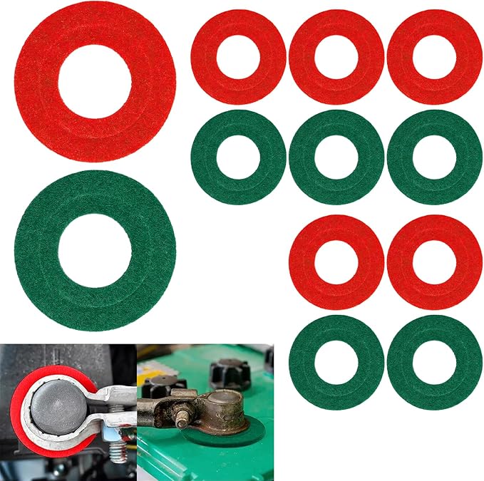 8PCS Battery Terminal Anti Corrosion Washers Fiber, Battery Terminal Protector, 4 Red & 4 Green Battery Terminal Protector for Protecting Battery Terminal, Universal Accessories (Red+Green-1, 12PCS)