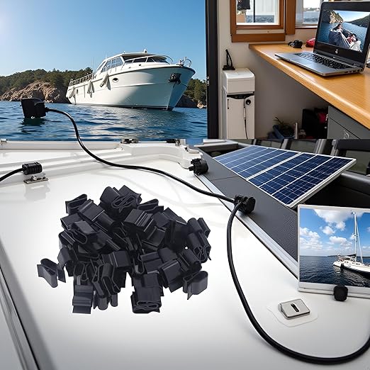 Garosa 100Pcs Trailer Frame Wire Clips Plastic Cable Clips S Clip Electrical Cord Management 1.5 Inch Solar Panel Wire Clip Black for PV Wiring Boat Cable Boat