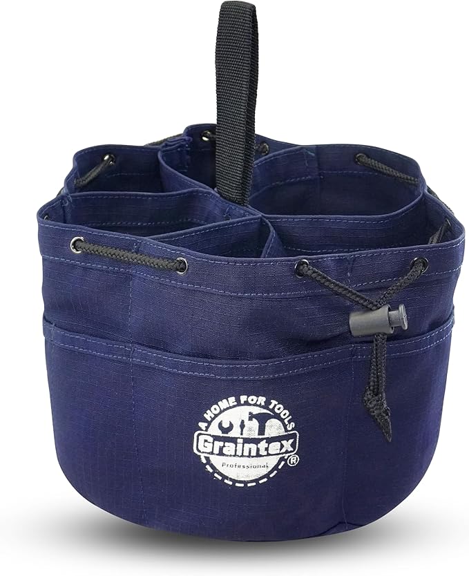 Graintex 18 Pockets Grab Bag Rip-stop Canvas Drawstring Closure, Small Part Organizer Pouch, Small Tools, Screws, Parts, Parachute Tool Bag for Efficient Storage - Navy Blue