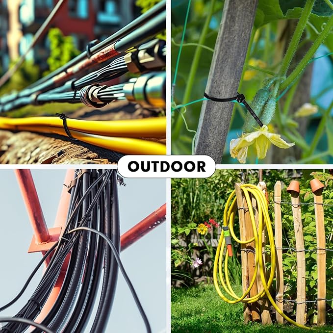 Zip Ties, KAMOTA 1500pcs 8 Inch Heavy Duty Self-Locking Nylon Zip Ties, Black Cable Ties with 50lb Tensile Strength, UV Resistant Cable Tie for Indoor and Outdoor Use