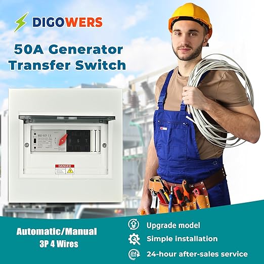 Automatic Transfer Switch, 50 Amp 3 Pole Auto Transfer Switch for Home Generator, 120/240-Volt 12,000W Stronger Stability, for Outdoor and Indoor with Ground, General 60HZ